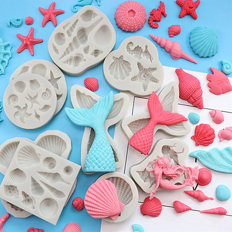 

3D Silicone Mold Fondant Mermaid Tail Shell Silicone Mold Chocolate Molds Cake Decorating Tools Handmade Soap Mold Baking Tools
