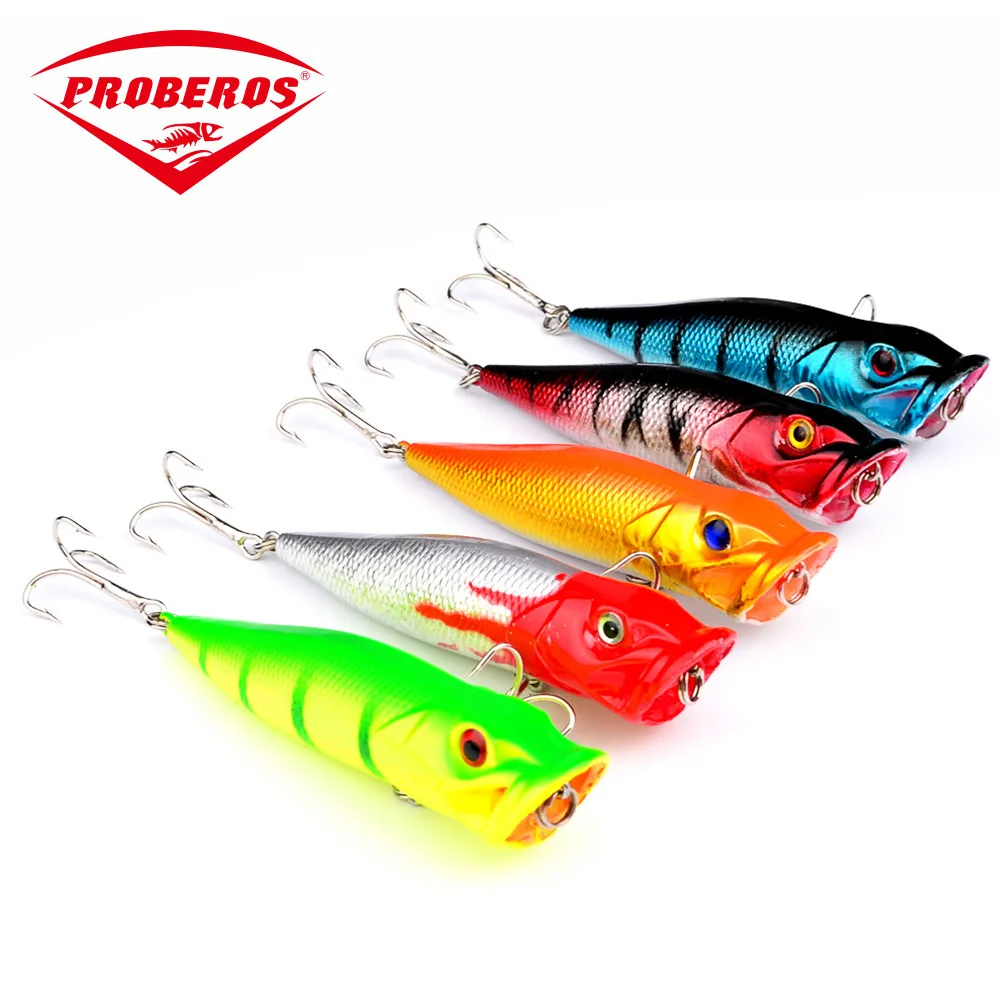 

5PCS Popper Fishing Lure Trolling Wobbler Hard Bait 95mm/12.5g 8# Hook Floating Top Water Artificial ABS Bionic Fishing Tackle