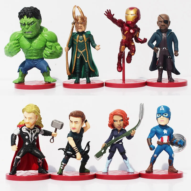 

8Pcs/Set 2 Age of Ultron PVC Figure Toys Thor Hulk Iron Man Captain America Black Widow Hawkeye Loki Figures Doll 8cm