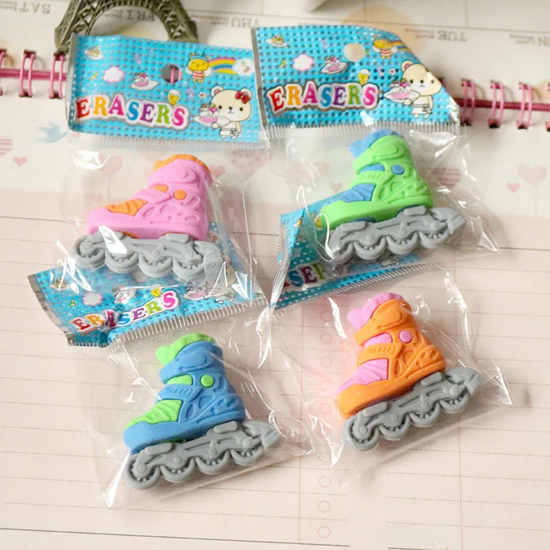 1pc Cute Kawaii Creative Roller Skates Design Pencil Rubber Eraser Student Supplies School Stationery for Kids Toys Prize Gift