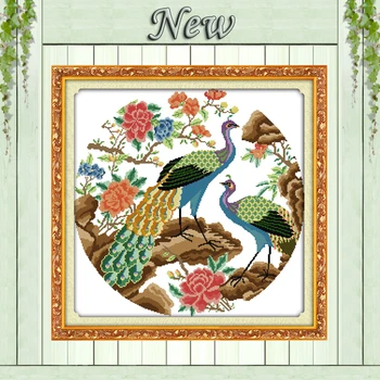 

Two peacocks birds flowers decor painting counted print on canvas DMC Sets 11CT 14CT DIY needlework embroidery Cross Stitch kits