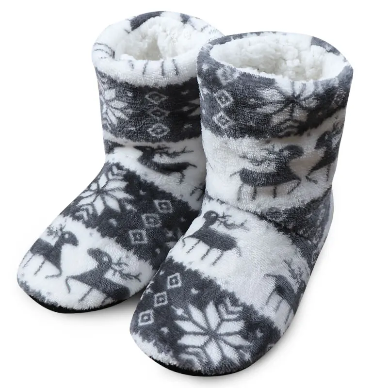 Зимняя обувь; женские домашние тапочки с рождественским оленем; домашние носки; Теплая обувь; Contton Bootie; тапочки с плюшевой флисовой стелькой; нескользящая подошва - Цвет: Gray