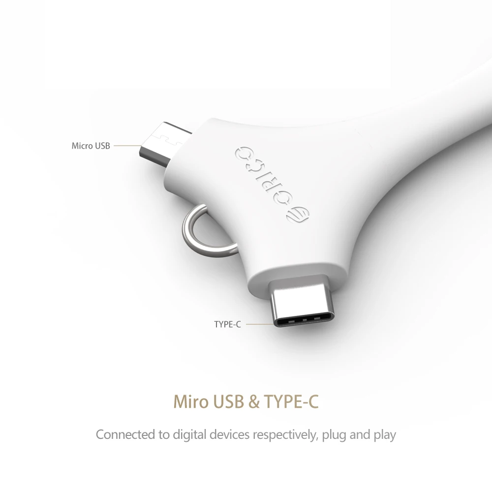 ORICO C1 2 в 1 USB кабель с двумя портами Micro B + Type C портативный для зарядки и