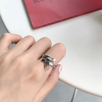

new Trendy fashion women Jewelry 925 sterling silver vintage zipper ring one middle adjustable size for girl gift