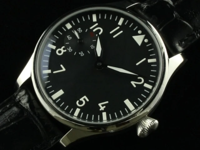 44mm Parnis 6497 hand Winding Black Dial Watch