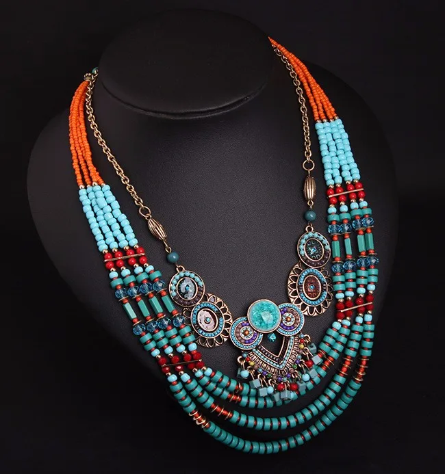 Новая мода богемное ожерелье Многослойные Красочные Бусины нагрудник ожерелье s Смола Воротник массивные этнические ожерелья