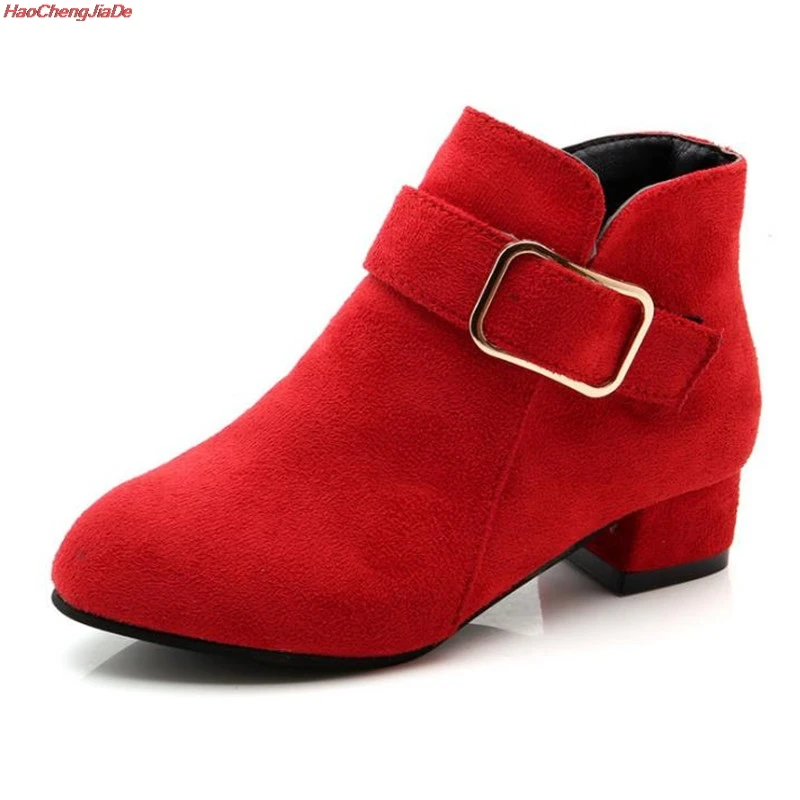 Baratos Niñas zapatos primavera otoño Pu cuero niños zapatos moda tobillo suave niños Martin botas con gamuza zapatos planos eur 26 36