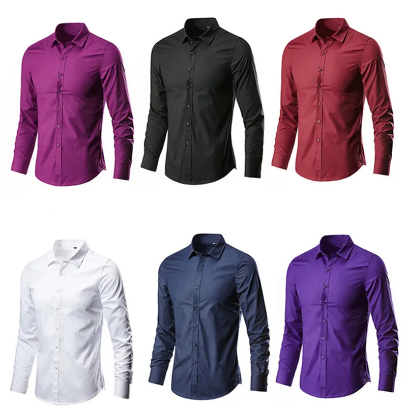 Men Shirt 17colors Solid White Long Sleeve Slim Fit Business Casual Hawaiian long sleeve shirt men casual shirt men hawaiian shirt