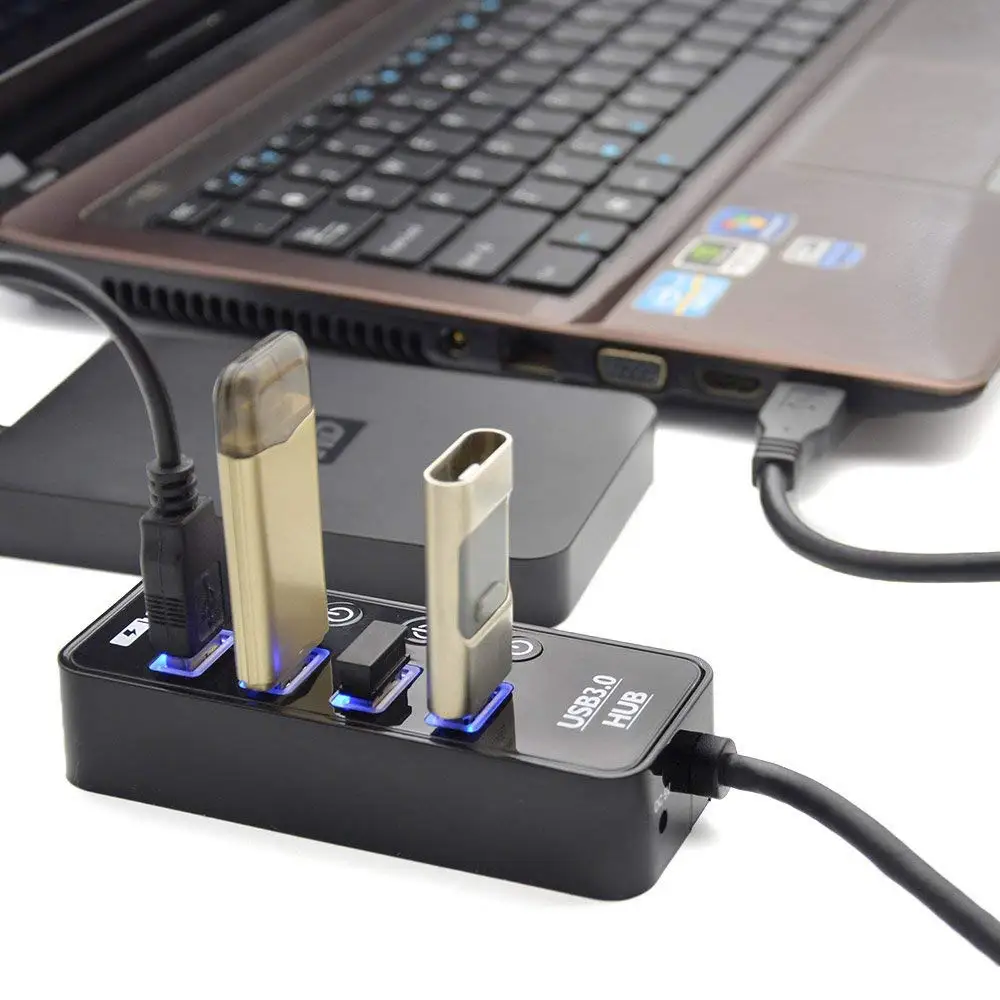 Супер Скоростной 4 порта USB 3,0 концентратор питания ed USB разветвитель с 1 usb зарядным портом индивидуальные переключатели вкл/выкл с адаптером питания переменного тока