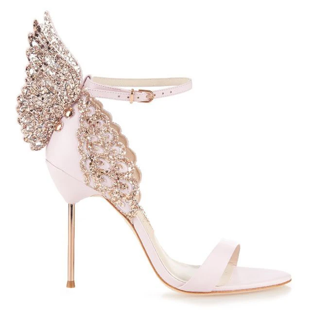 rose gold heels with butterfly