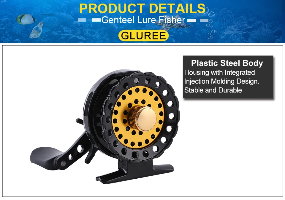 GLUREE Plastic Steel Fishing Rafts Saltwater Fly Fishing Reel 6+1BB 2.61 BlackGold LeftRight Hand Bait Casting Front Wheel (12)