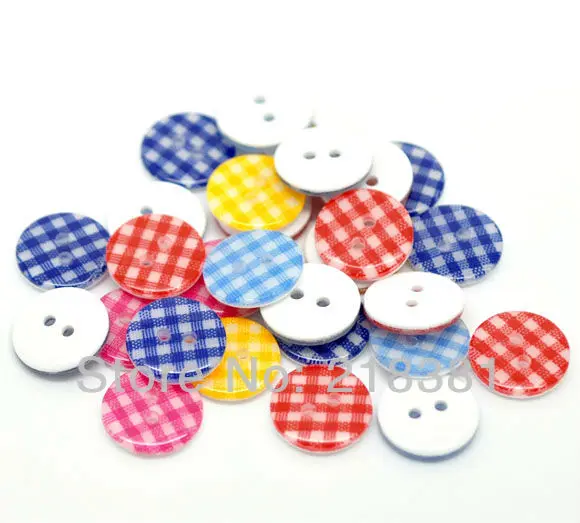 

FreeShipping 400pcs Mixed Plaid Gingham 2 Holes Round Resin Sewing Buttons Fit Sewing or Scrapbooking 13mm