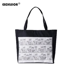EXCELSIOR женская сумка с принтом, холщовые пляжные сумки для девочек, новая женская сумка, Женская Холщовая Сумка с милым рисунком кошки, сумка-тоут для кошек, Bolsos Mujer