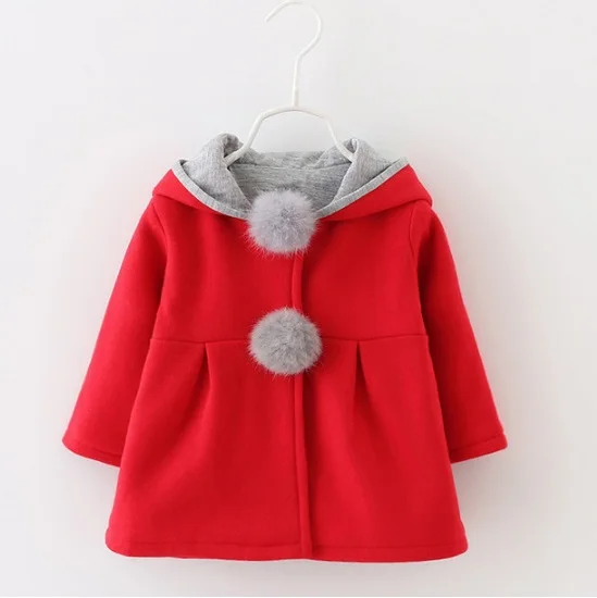 Осенне-зимняя куртка для девочек; кролик длинное ухо; толстовки; куртки; Повседневная хлопковая детская верхняя одежда с помпонами; одежда для маленьких девочек; пальто