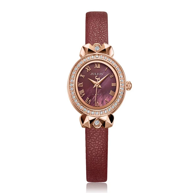 Ретро Леди женские часы Япония кварцевые часы элегантный кожаный браслет стразы девушка подарок на день рождения Julius - Цвет: Красный