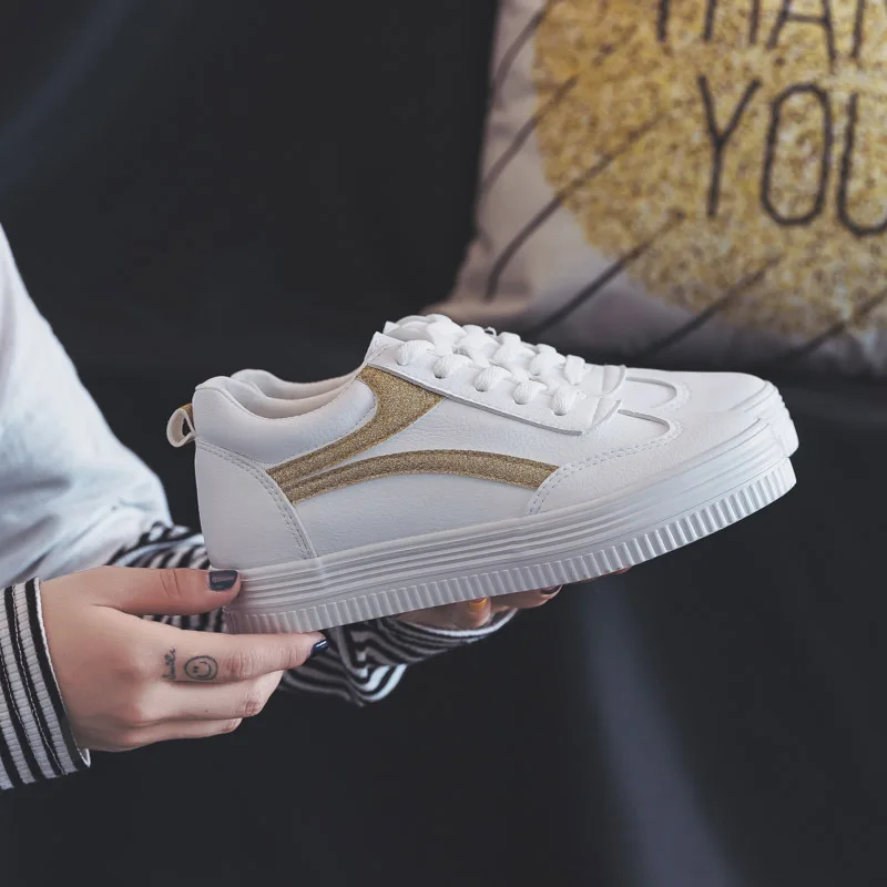 

Woman Shoes New Fashion Shoes Woman Solid Striped Casual High Platform Increased Solid PU Leather Women Casual Sneakers