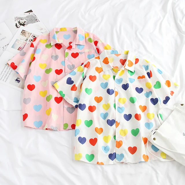 Kawaii Summer Woman Shirt With Hearts 2