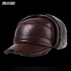 SILOQIN Genuine Leather Hat Middle Old Aged Winter First Layer Cowhide Thicken Baseball Cap Keep Warm Earmuffs Male Bone Dad Hat ► Photo 1/6