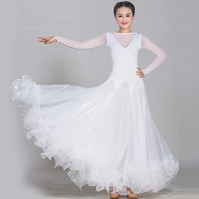 Stunning white standard ballroom dress. Full white skirt with several  layers of white ruffles at the… | Ballroom dance dresses, Ballroom dress,  Smooth dance dresses