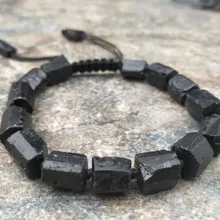 Натуральный грубый черный турмалиновый камень регулируемый браслет M0059