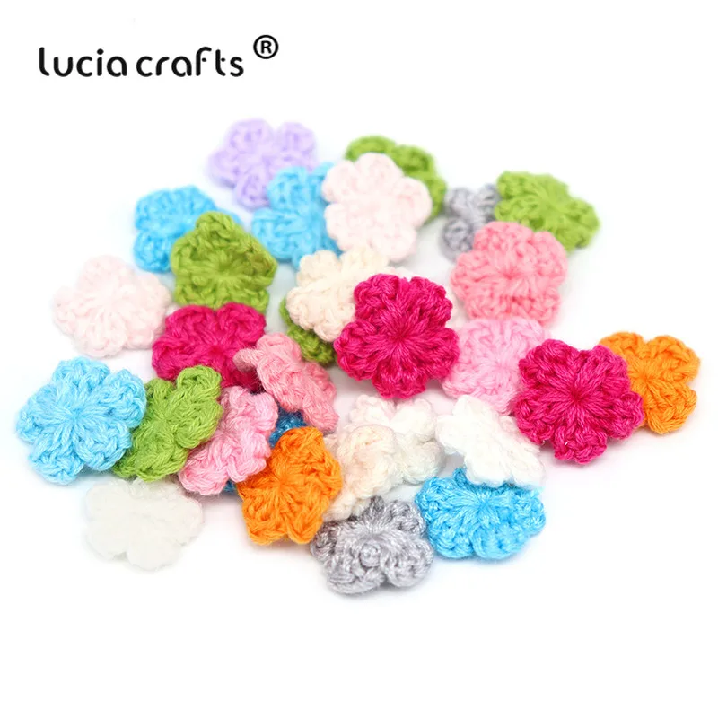 Lucia crafts 15 шт 1,9 см случайный цвет вязаная аппликация пришивной вязаный цветок из хлопковых нитей патч головной убор аксессуар B0410