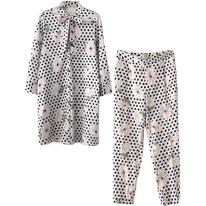 

Set female 2018 summer new temperament fashion long shirt + high waist slim trousers elegant two-piece leisure suit