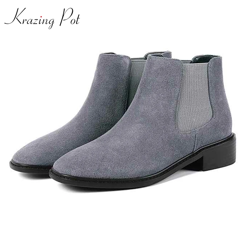 

krazing pot cow suede med heel gorgeous simple concise design basic boots British school career office lady Chelsea boots L57