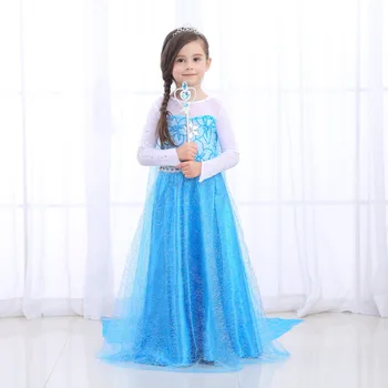 

2019 Tulle Children Princess Dress For Party Wedding Snow Queen Princess Elsa Costume With Cloak Halloween Cosplay Costume 10Yrs