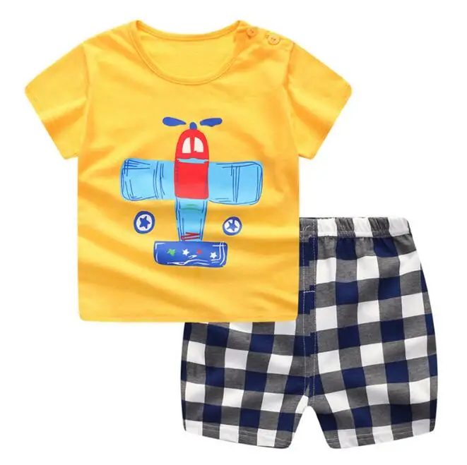 Детские комплекты из хлопка Одежда для маленьких мальчиков Комплекты одежды для детей летняя одежда для маленьких девочек Милая футболка с рисунком Кита+ шорты - Цвет: 5