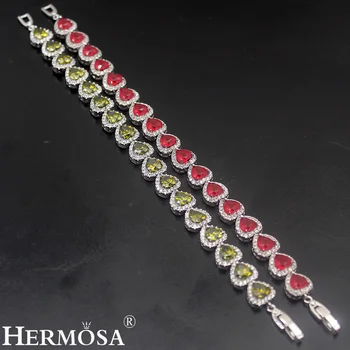 

Hermosa 2 Colors Love Jewelry Christmas Gift Bracelet 18cm 27Pcs Heart Shaped Peridot CherryRuby Bracelets
