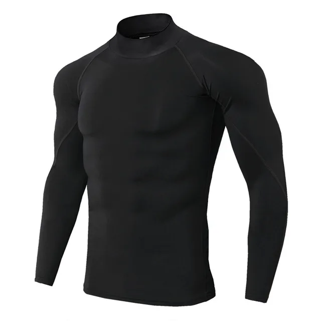 Men Bodybuilding Sport T-shirt Quick Dry Running Shirt Long Sleeve Compression Top Gym T Shirt Men Fitness Tight Rashgard BlackBlack Line