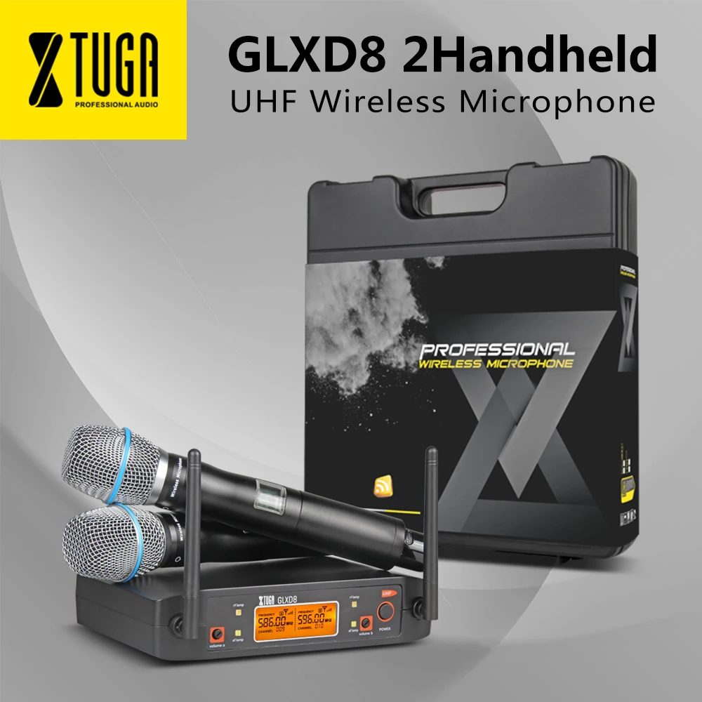 XTUGA Portable UHF Microphone System with carry case 2 Metal handhled