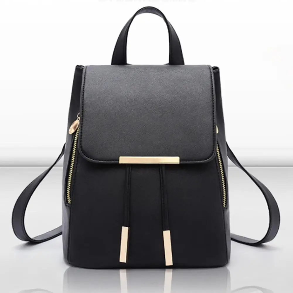 Women Korean Style Backpack Black PU Leather Double Zipper For Girls Schoolbag Casual Students Bag | Багаж и сумки