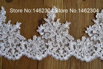 

20cm Wide Pure white cord lace sequins lace Special lace wedding dresses veil