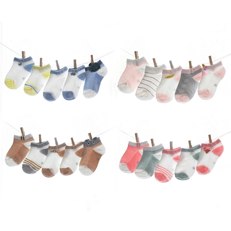 Baby Socks Newborn 5Pairs/lot Baby Socks Summer Mesh Thin Baby Socks for Girls Cotton Newborn Boy Toddler Socks for 0~3 Year