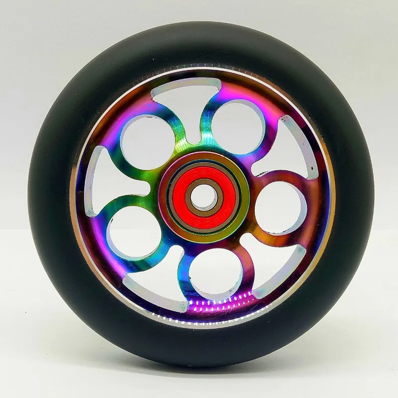 2 шт 110/100 мм трюк скутер колеса красочные алюминиевые колеса из сплава стали концентратор прочный высокоэластичный PU с 608 ABEC-9 подшипник - Цвет: Multicolor 100mm