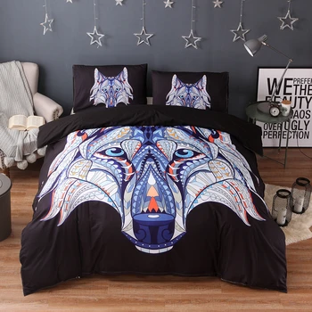

Yi chu xin 3d animal bedding set queen size Bohemian wolf duvet cover set with pillow case twin comforter bed sets