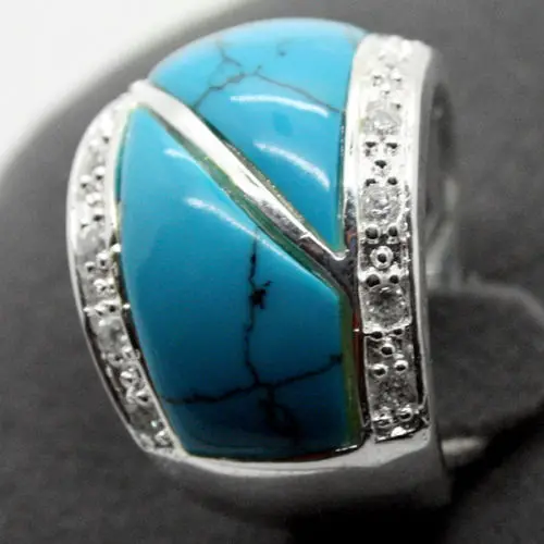 

Hot sale new Style >>>>925 Sterling Silver Jewelry Natural Blue Turquoise Marcasite Ring Size 7/8/9