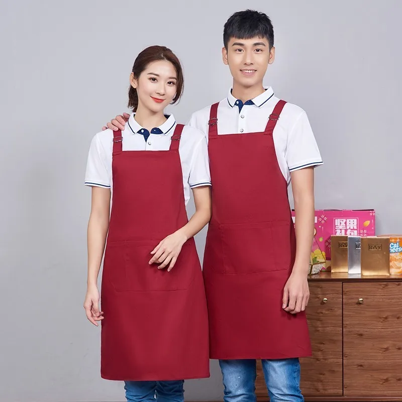 

Double Shoulder Strap Adjustment Cotton Waterproof Halter Neck Kitchen Cooking Cafe Bakery Shop Barber Shop Uniform Pinafore