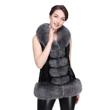 DHL Natural Fox Fur Collar Real Mink Fur Vest for Woman Fur Waistcoat Mink Coats Women
