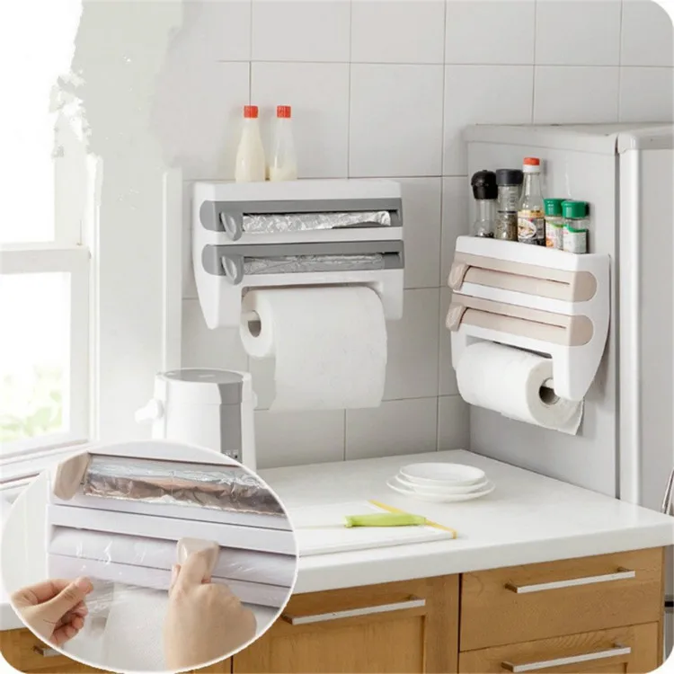 Kitchen Roll Dispenser Cling Film Tin Foil Paper Towel Holder Wall Mount Rack KI 