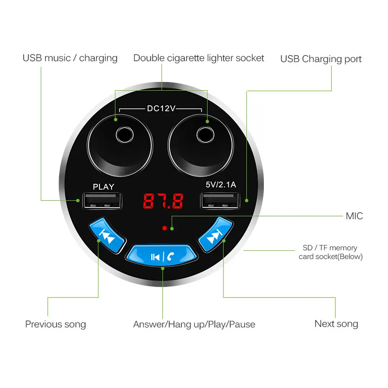 3 в 1 Bluetooth fm-передатчик автомобильный музыкальный MP3 плеер Автомобильный комплект свободные руки подстаканник прикуриватель 2 USB питания