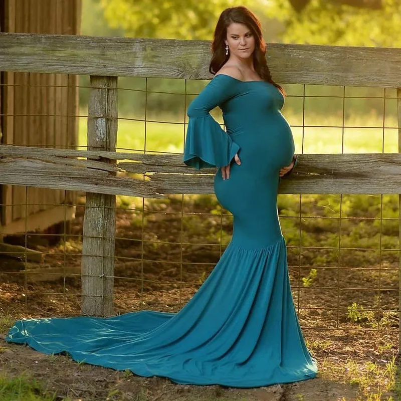 New Long Breathable Maternity Dresses Maternity Photography Props Pregnant Clothes Shoulderless Pregnant Dress Women S M L
