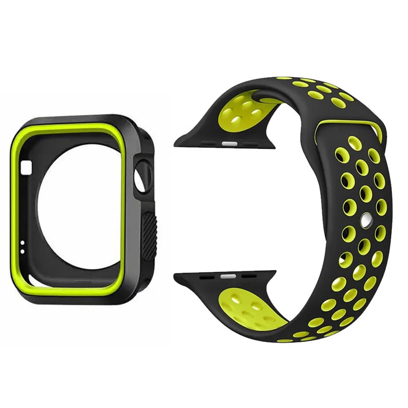 Силиконовый спортивный ремешок для Apple Watch band 4, 3, 2, 42 мм, 44 мм, iwatch band 38 мм, 40 мм, наручный браслет, чехол для часов, набор аксессуаров - Цвет ремешка: No8 Black yellow