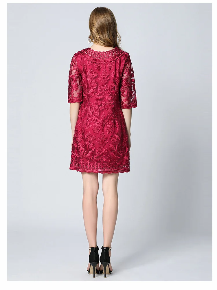 JOGTUME, кружевные платья-карандаши, половина рукава, женские модные летние красные нежные Элегантные мини платья-карандаши с вышивкой, высокое качество