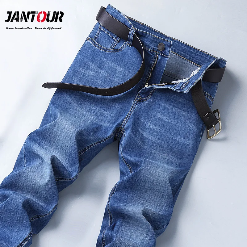 

2019 New Spring summer Men's Elastic Cotton Stretch Jeans Pants Loose Fit Denim Trousers Men's Brand Fashion Big Size 35 38 40