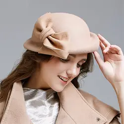 Новое поступление, шерстяная шляпа для взрослых, милая шерстяная шляпа с бантом, сезон осень-зима, модная британская шерстяная шапка