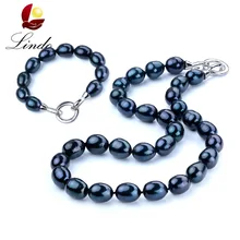 Новое поступление большой черный из натурального барочного жемчуга ожерелье наборы Женская мода 925 стерлингового серебра ювелирные наборы уникальные браслеты