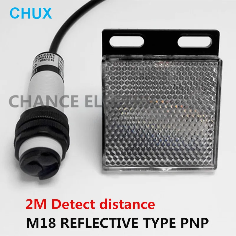 

PNP Reflective Type Photoelectric Sensor Reflector M18 NO/NC/NO+NC 2m Detect Distance plastic Shell DC Infrared Switch
