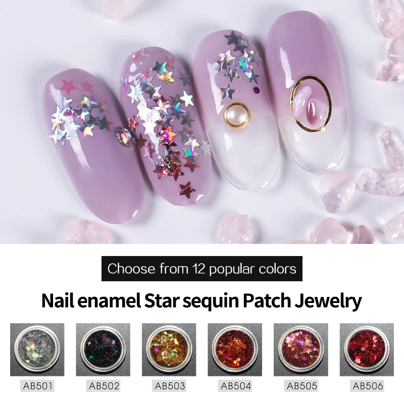 

Saroline Nail Enamel Laser Star Sequin Patch Jewelry Nail Art Design Choose From 12 Colors DIY Set Glitter for Manicure